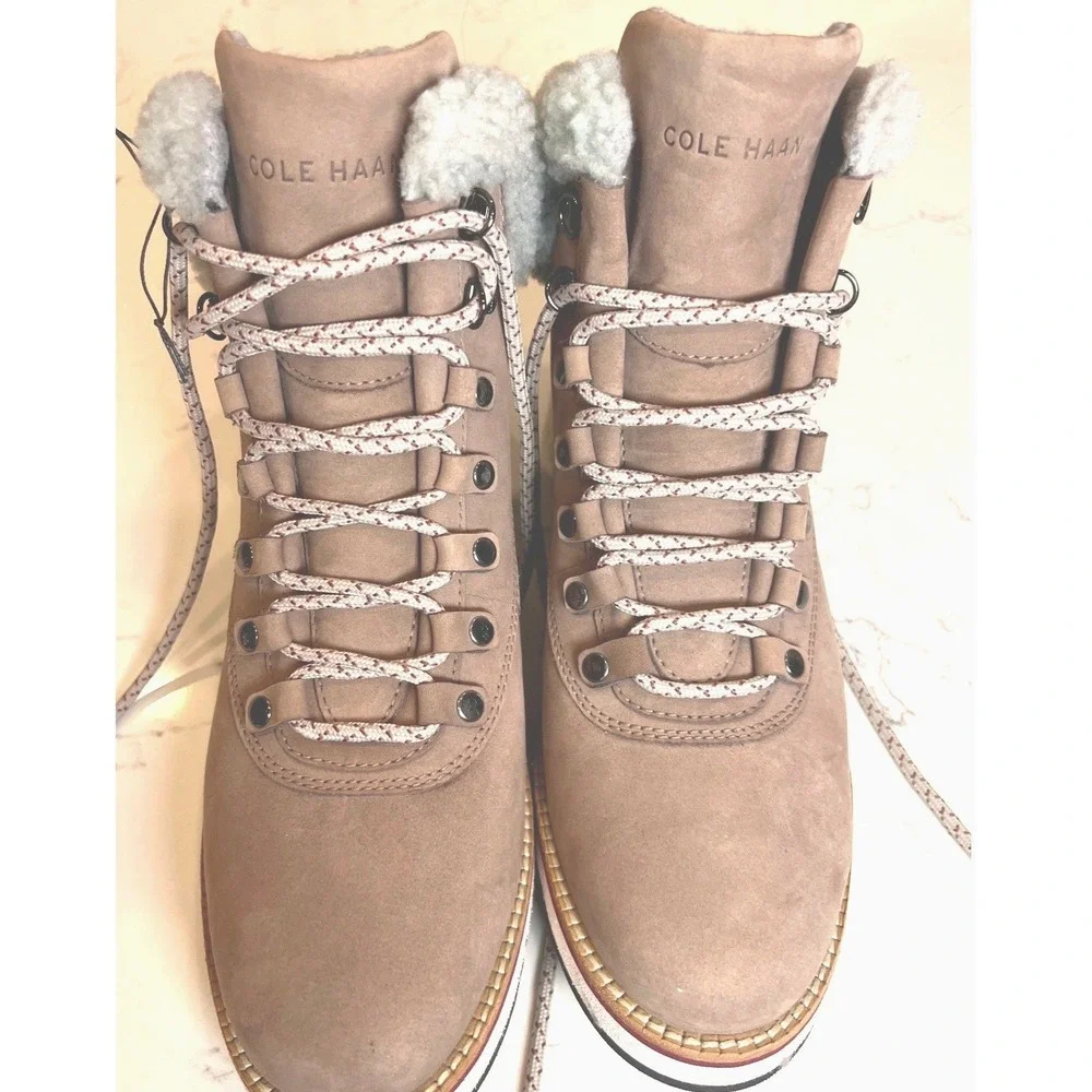 Cole Haan GrandExplore Waterproof Shearling Hiking Boots Tan Nubuck Womens‎ 9